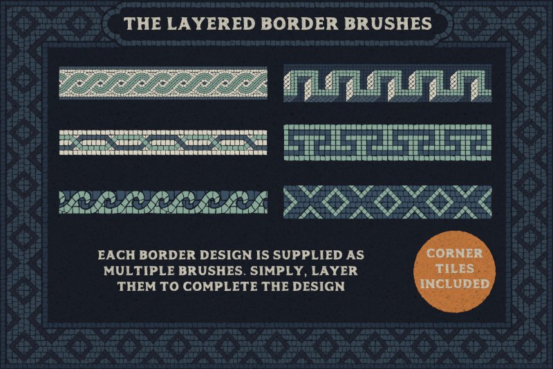 Mosaic border brushes for The Mosaic maker for Adobe Illustrator
