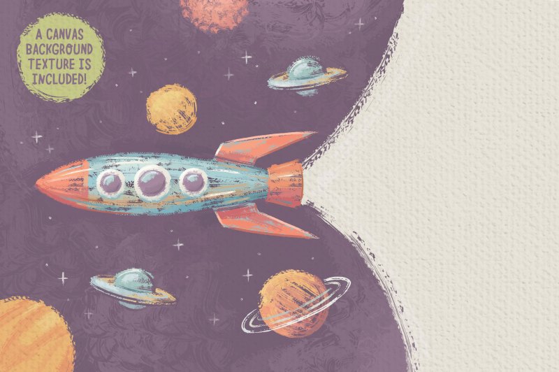 Space ship created with Oil Paint Brushes for Adobe Illustrator
