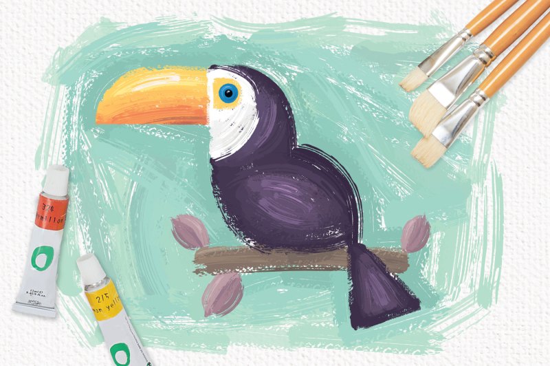Toucan created with Oil Paint Brushes for Adobe Illustrator