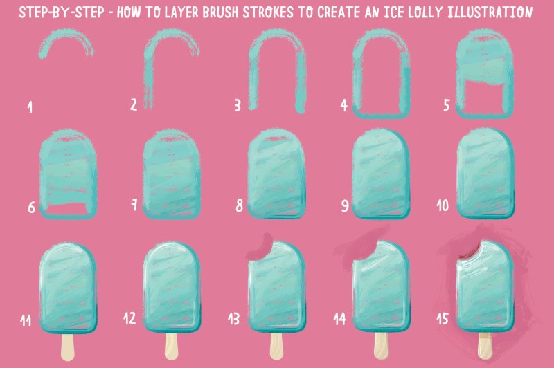 Step-by-step lolly created with Oil Paint Brushes for Adobe Illustrator
