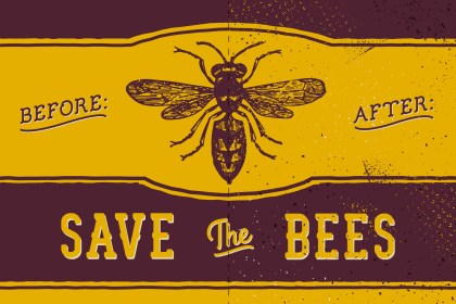 A bee illustration showing how Screen print texture and halftone brushes for adobe Illustrator works