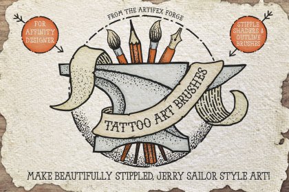 Tattoo art brushes for Affinity Designer. Featuring stippling and outline brushes. Perfect for Sailor Jerry inspired art.