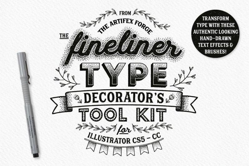 Handmade fine liner type - a cover design for The Fineliner Type Decorator's Tool Kit for Adobe Illustrator.