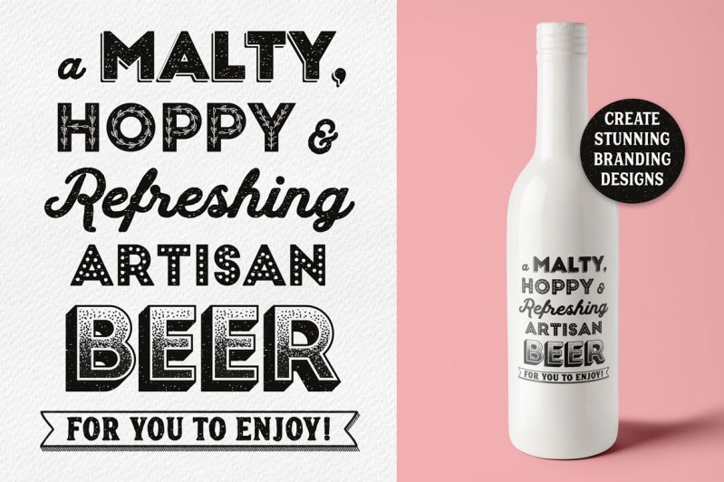 Beer bottle design made using The Fineliner Type Decorator's Tool Kit for Adobe Illustrator.