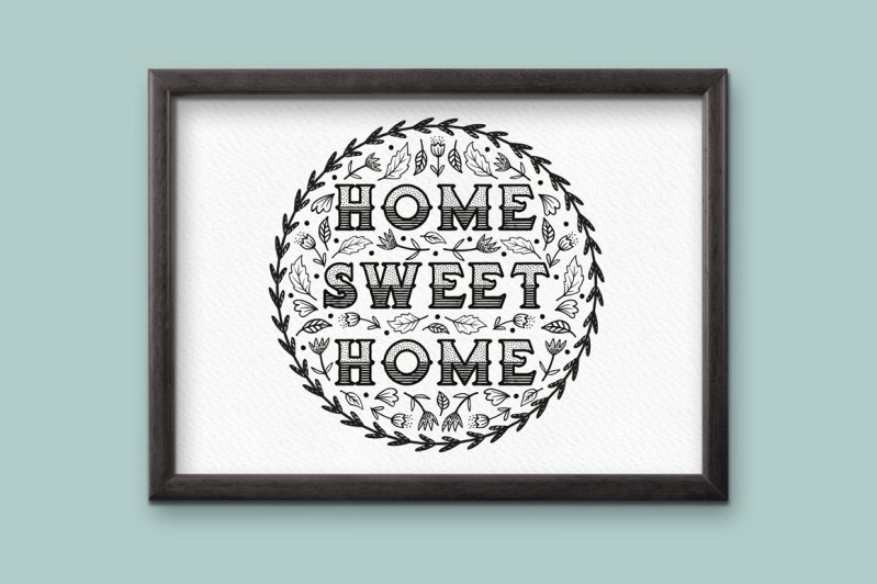 'Home Sweet Home' Handmade fine liner type made with The Fineliner Type Decorator's Tool Kit for Adobe Illustrator.