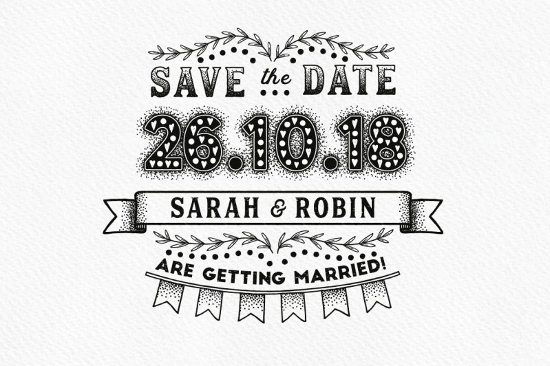 A save the date design made with The Fineliner Type Decorator's Tool Kit for Adobe Illustrator.