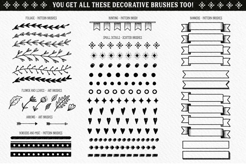 The brushes included The Fineliner Type Decorator's Tool Kit for Adobe Illustrator.