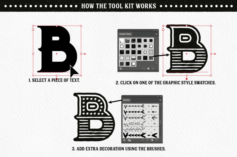 How to use The Fineliner Type Decorator's Tool Kit for Adobe Illustrator.