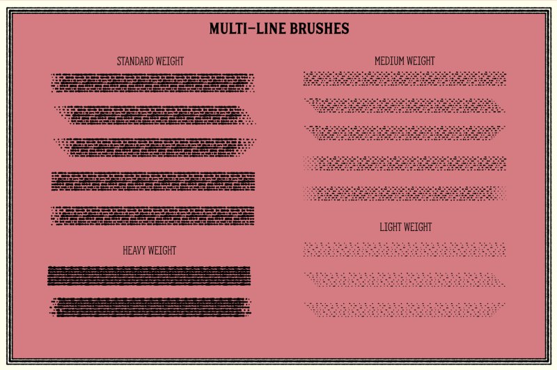 Contents of engraving brushes for Adobe Illustrator - multi-line vector brushes.