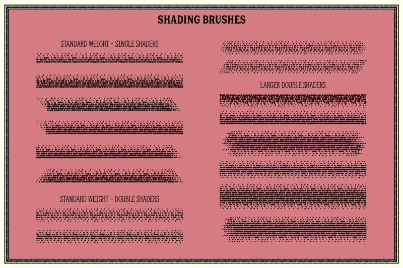 Contents of engraving brushes for Adobe Illustrator - shading brushes.