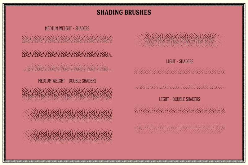 Contents of engraving brushes for Adobe Illustrator - shading vector brushes.