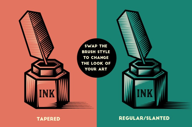 Inkwell before and after made using Modern Woodcut Brushes for Adobe Illustrator