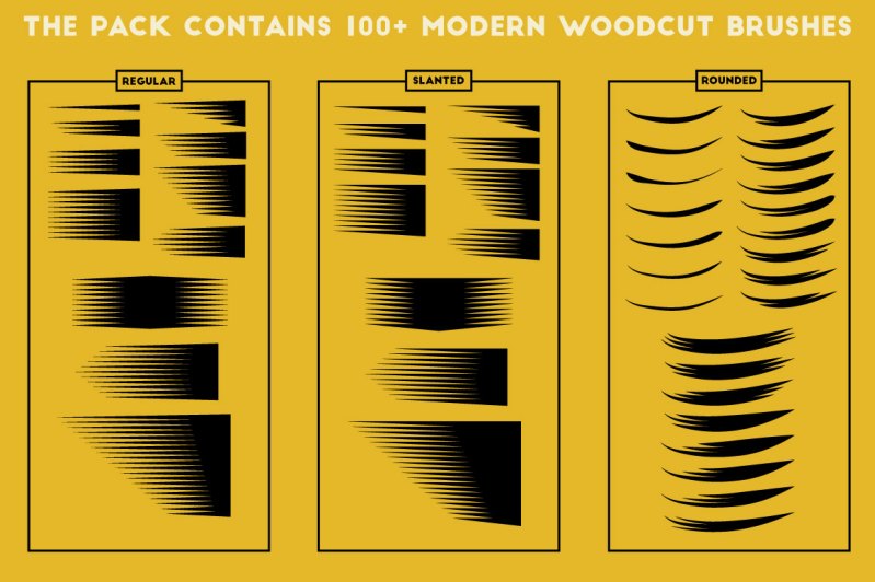 The brushes included in Modern Woodcut Brushes for Adobe Illustrator