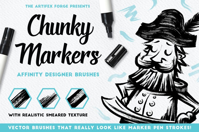 Chunky Marker Brushes for Affinity Designer with pirate Illustration.
