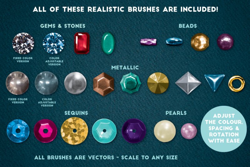 Contents of Glitter brushes for Adobe Illustrator