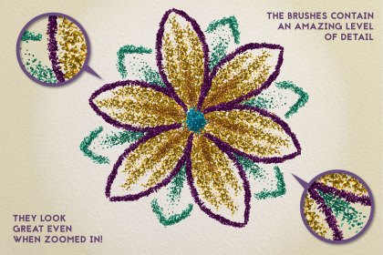 A flower created using glitter brushes for Adobe Illustrator.