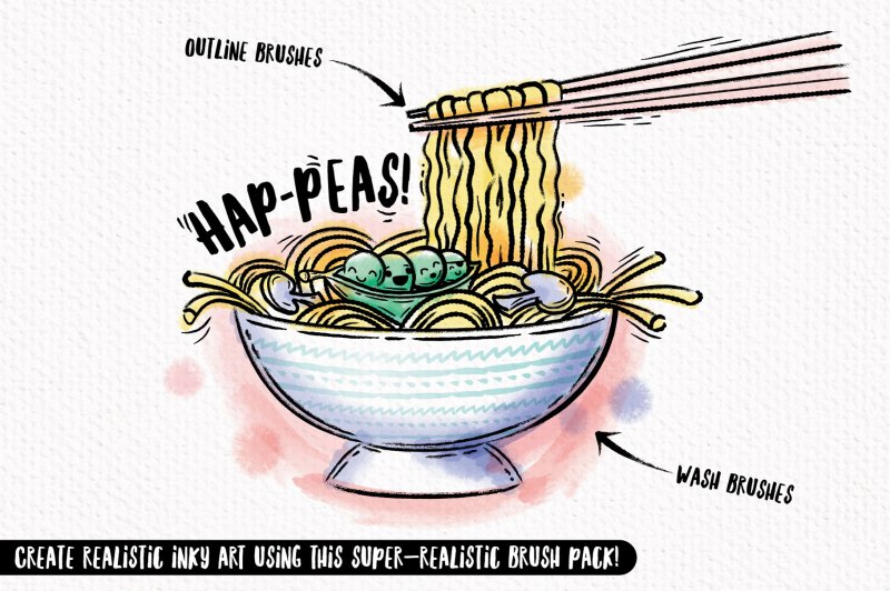 Noodles drawn with Ink outline and wash vector brushes for Affinity designer.