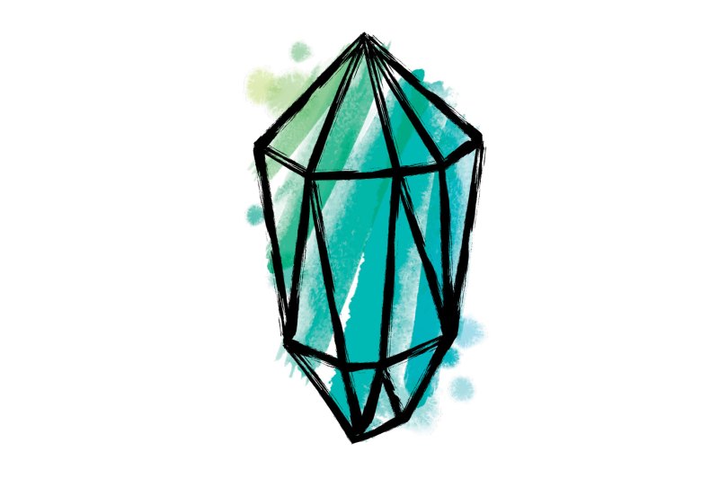 A gem illustration created using Affinity ink wash and outline vector brushes .