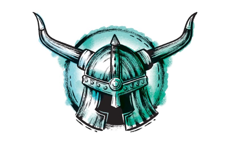 A helmet drawn using ink outline and wash vector brushes for Illustrator.