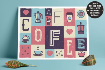 Coffee poster made sing Poster press - screen print creator for Adobe Illustrator.