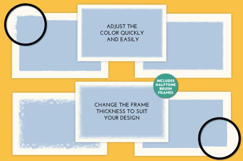 The frame brush options for Poster press - screen print creator for Adobe Illustrator.