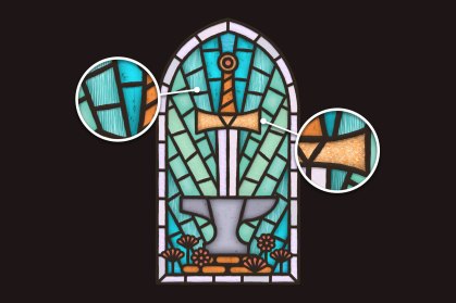 Sword in an anvil design made using the stained glass creator for Photoshop and Illustrator