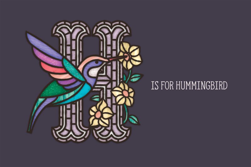 'H' is for humming bird design made using the stained glass creator for Photoshop and Illustrator