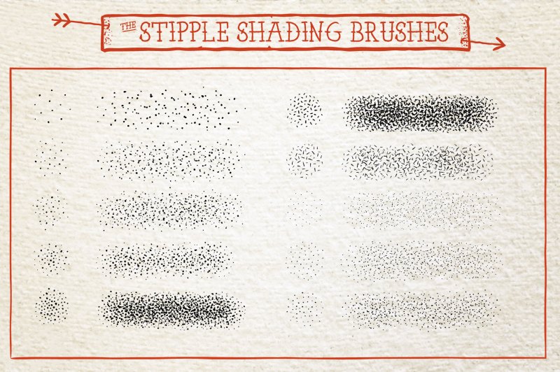 The stipple shading brushes included in Tattoo art brushes for Illustrator.