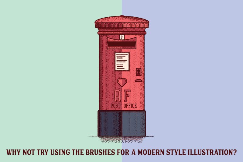 A post box drawn with engraving brushes for Affinity Designer.
