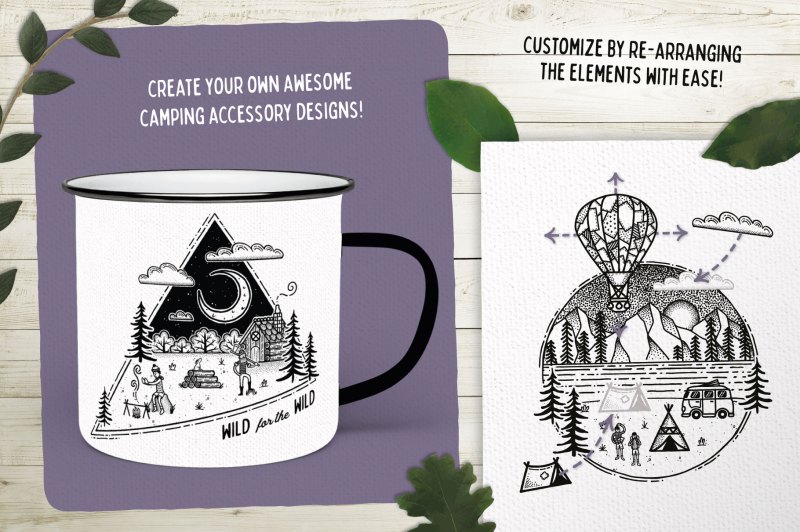Hand drawn Wilderness Illustrations on a mug