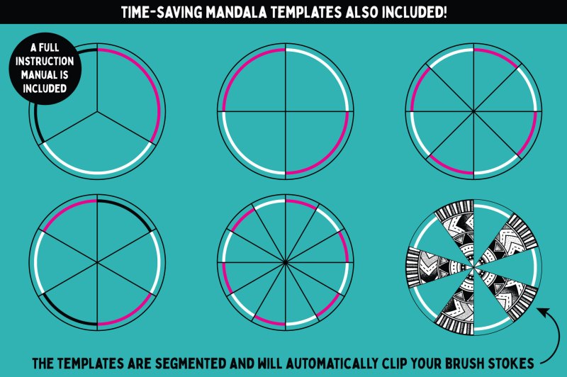These mandala templates are included in the Zen Fine liner & Mandala Creator in Adobe Illustrator.