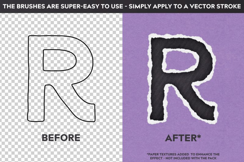 Before and After using torn paper edge brushes for Affinity designer.