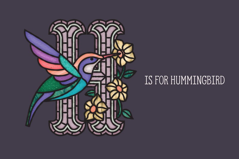 Humming bird design made using stained glass textures and brushes for Affinity Designer
