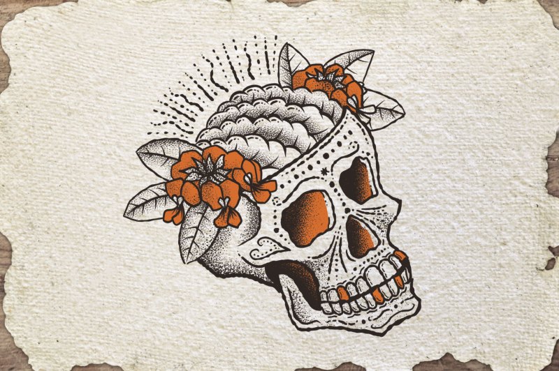 Skull illustration created using Tattoo Art Brushes for Procreate.