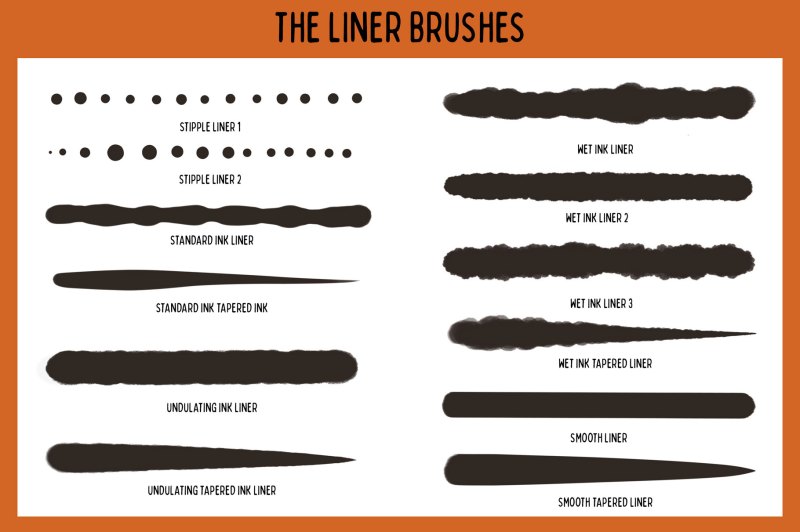 The liner brushes which are included with Tattoo Art Brushes for Procreate.