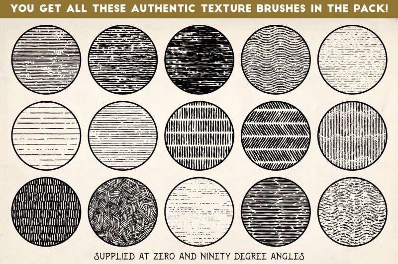The contents of vintage engraved pattern brushes for Procreate.