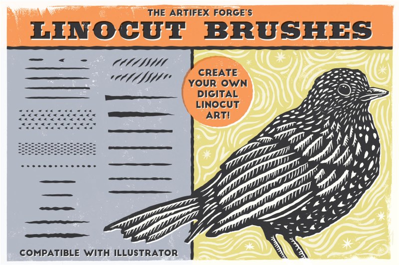 linocut vector brushes for adobe illustrator