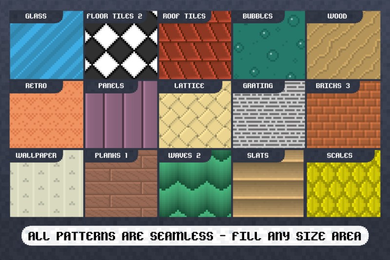 pixel art procreate patterns brushes retro 8 bit brush typography type pattern seamless repeat game video