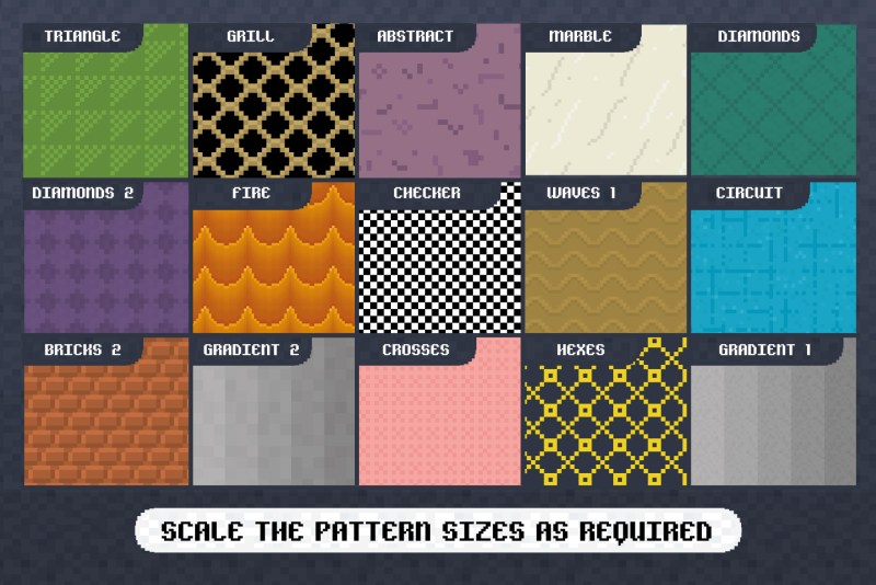 pixel art procreate patterns brushes retro 8 bit brush typography type pattern seamless repeat game video