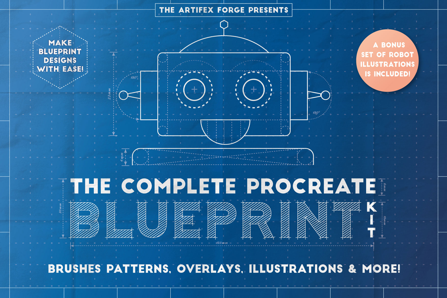 The Complete Blueprint Procreate Pattern & Brush Kit