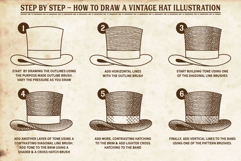 top hat drawn with Vintage Procreate Brushes