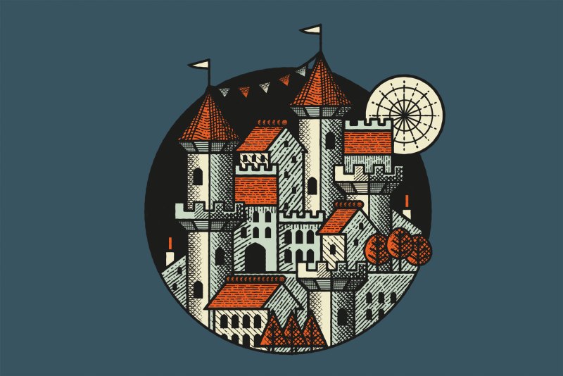 Castle drawn with Vintage Procreate Brushes