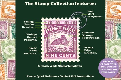 vintage postage stamp design contents for adobe illustrator stamps tool kit