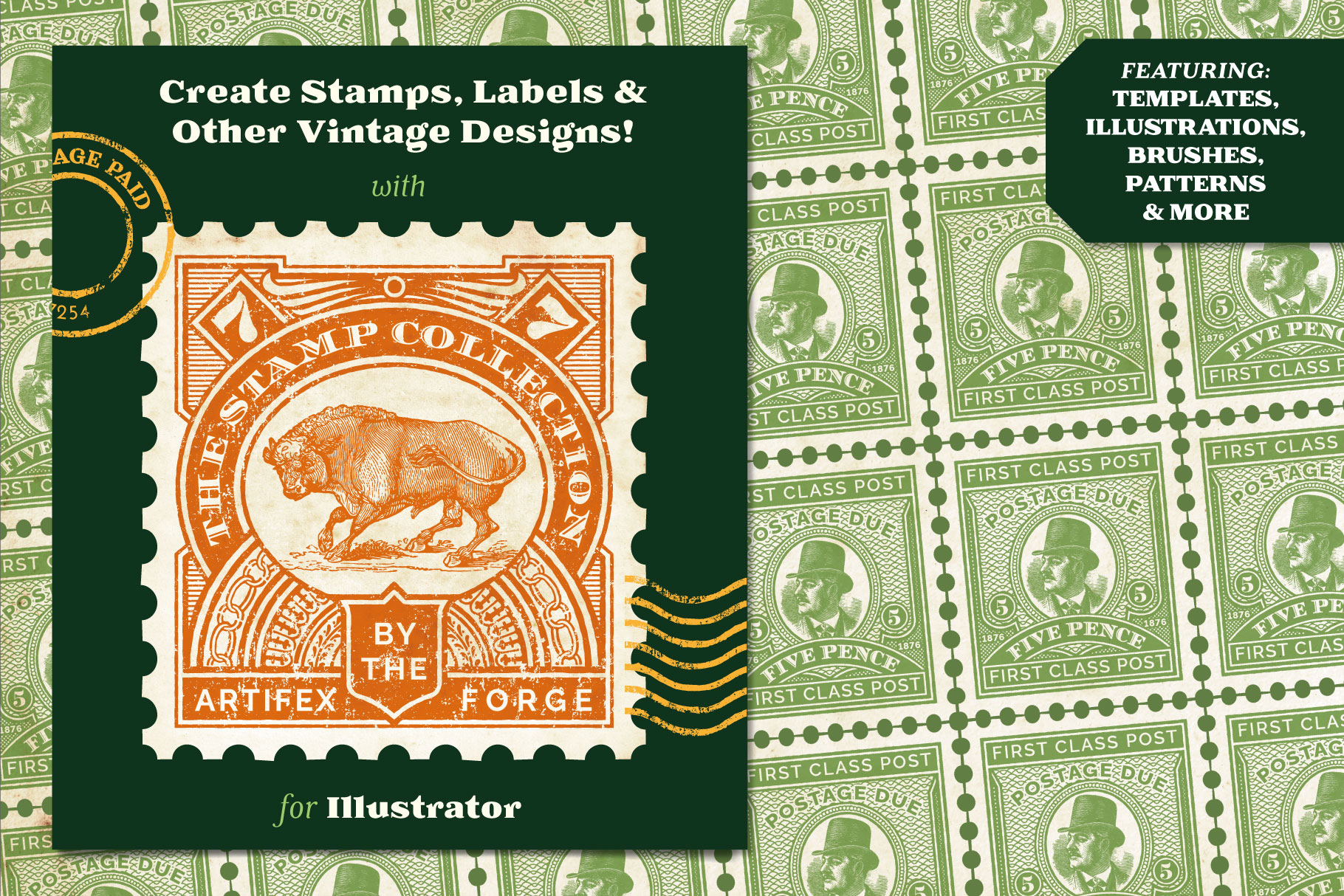Vector Vintage Postcard Stamps Postmark Retro Stock Vector
