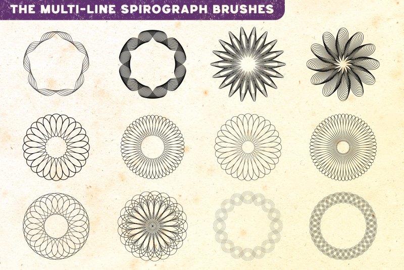 full range of adobe Illustrator Spirograph brushes
