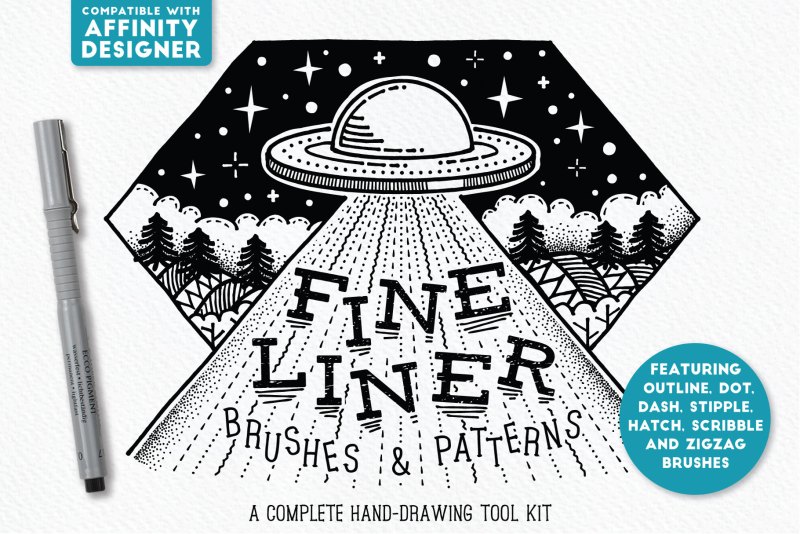 Fine Liner brushes and Patterns for Affinity Designer.