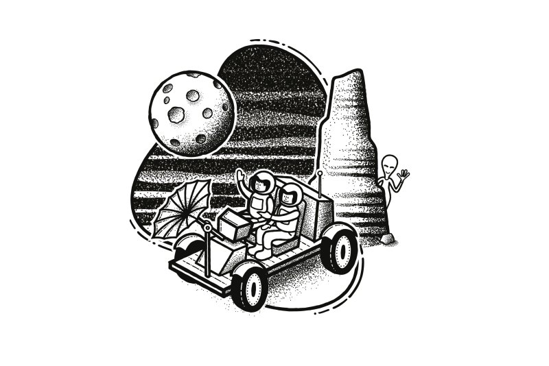 Moon rover illustration Space scene made with our hand-drawn space illustrations and scene creator.