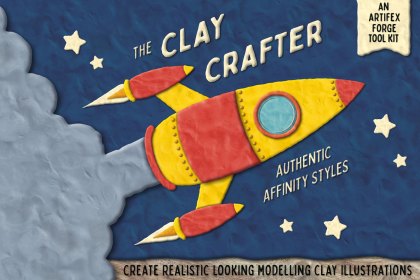 Clay styles for Affinity Designer - Cover Design with a rocket.
