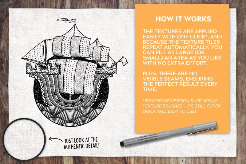 How the canvas creator works with an example of a ship drawn in fine liner pen.