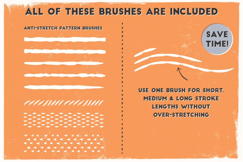 Linocut Brushes for Adobe Illustrator - contents of pack.
